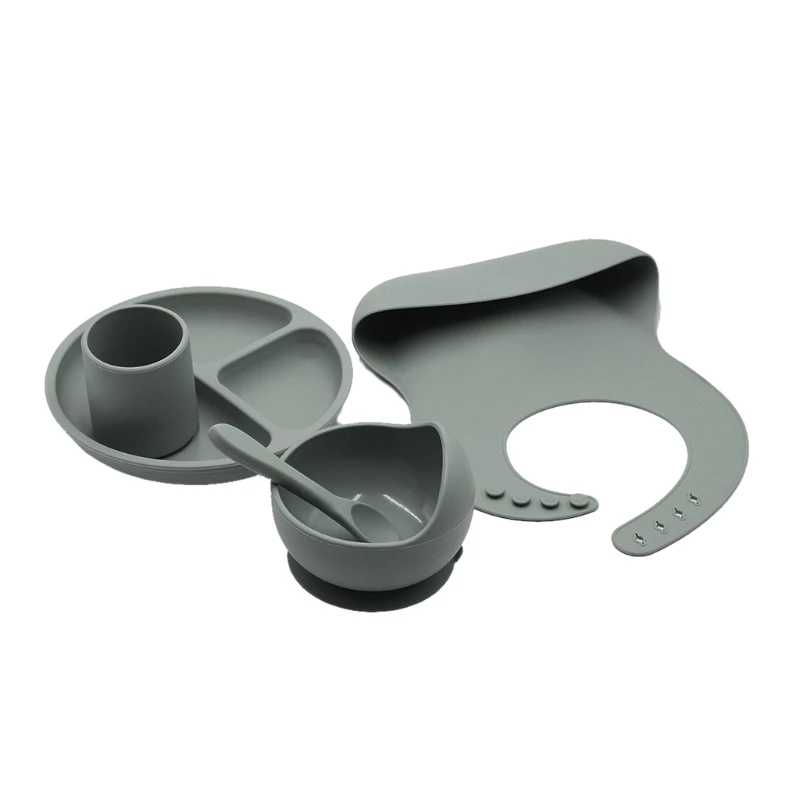 

5Pcs Baby Feeding Bowl Tableware Waterproof Spoon BPA Free Silicone Dishes M15