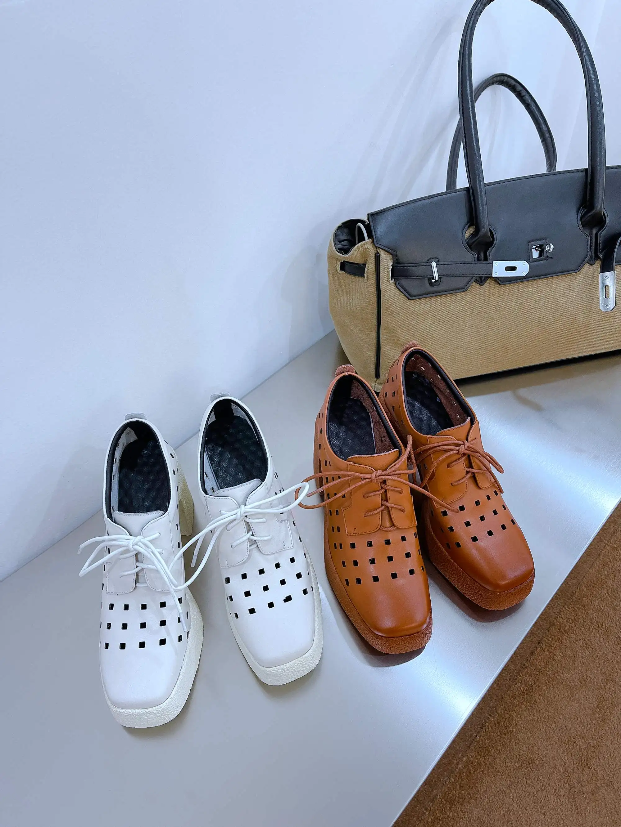 

Krazing Pot genuine leather square toe high heels breathable British school young lady high street fashion solid women pumps L24