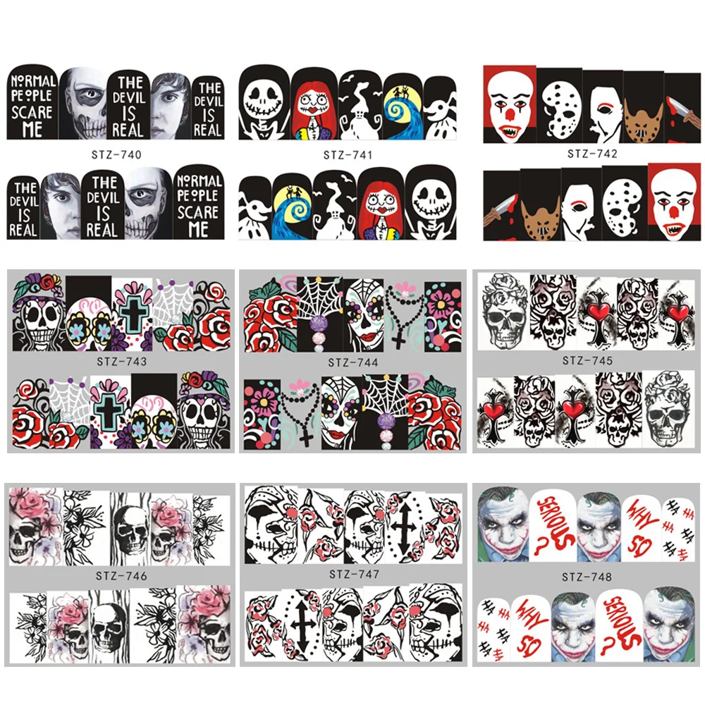 

25 Sets of Halloween Nail Art Watermark Stickers Ins Devil Pumpkin European and American Skull Transfer Nail Stickers Decoration