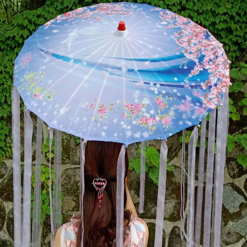 

Umbrella Ribbon Tassels Umbrella Cheongsam Hanfu Umbrella Classical Silk Dance Umbrella lady parasol chinese Tang ombrello
