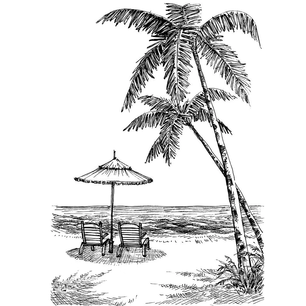 

Gazebo Coconut Tree Clear Stamps For DIY Scrapbooking Card Making Silicone Stamps Fun Decoration Supplies