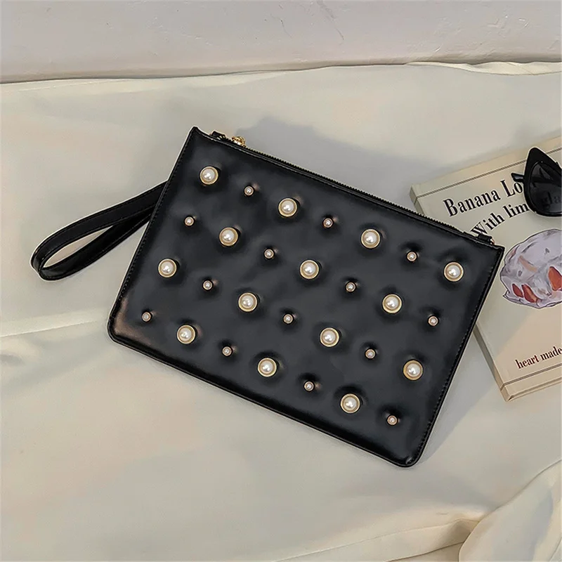 

2021 Newest Trendy Pearl Bag Large Envelope Wallet Women Designer Leather Handbag High Qulity Casual Shoulder Bags Men IPAD Bags