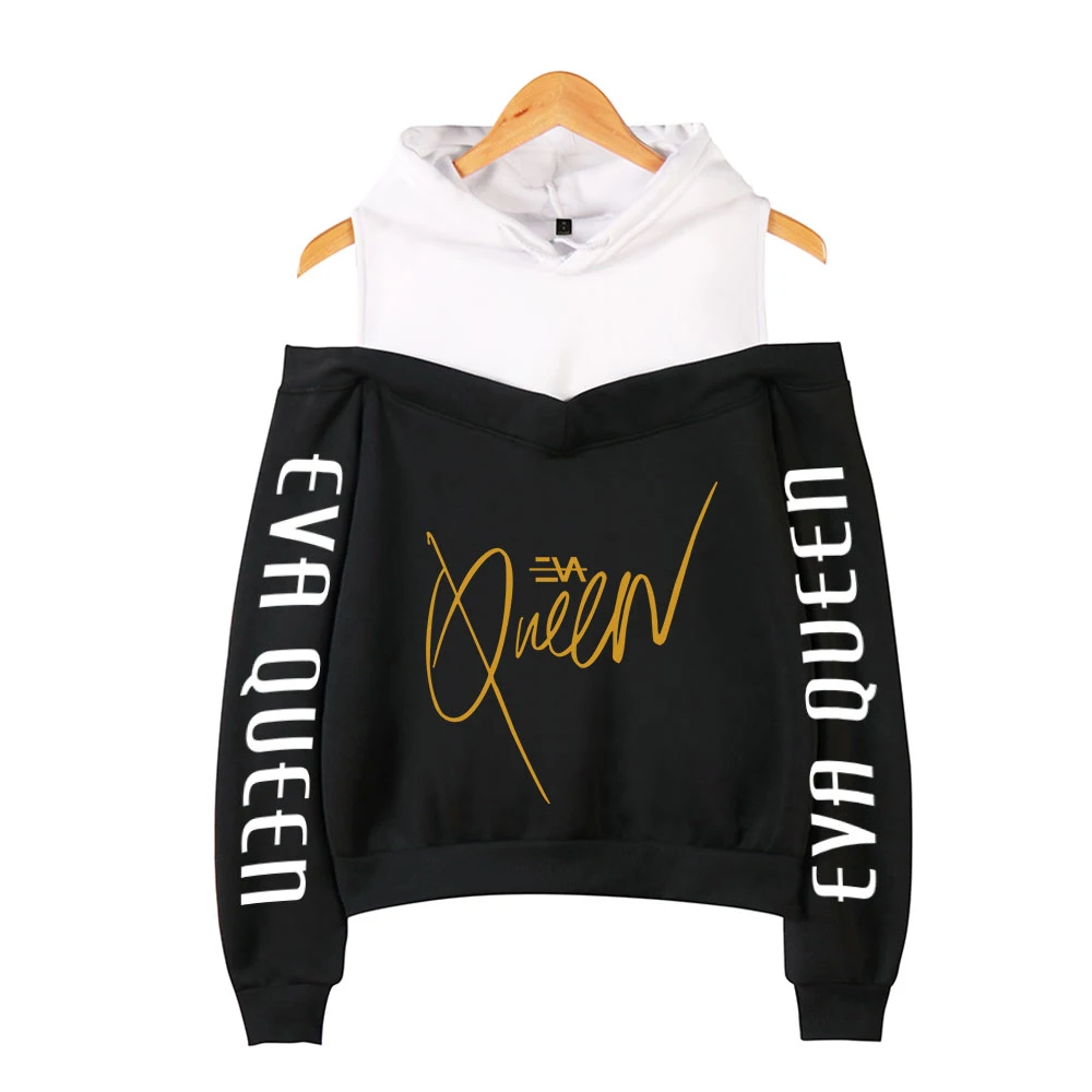 

New Hoodie Eva Queen Sweatshirt Printing Women Casual long-sleeved off-shoulder Eva Queen Print Hoodies Streetwear For Women Top