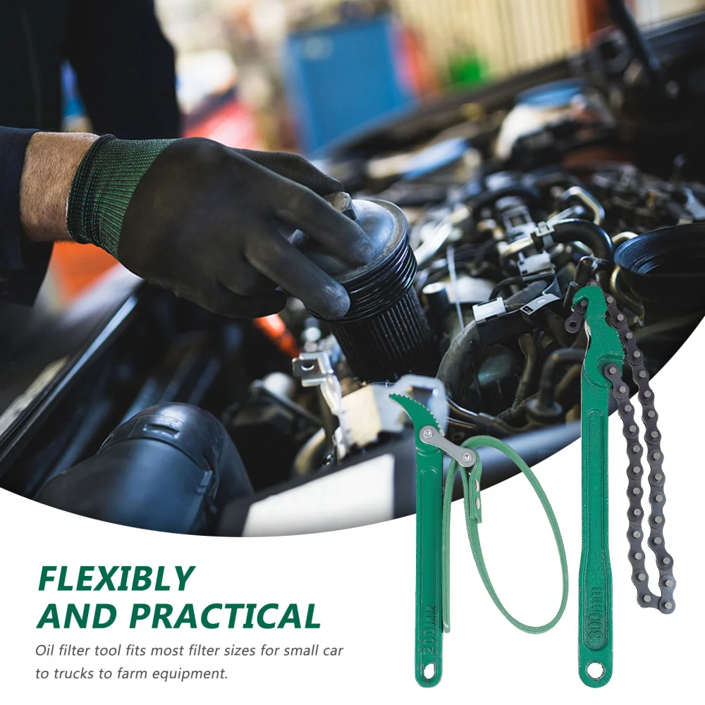 

2pcs Oil Filter Wrench Chain Type Belt Type Spanner Remover Tool for Car