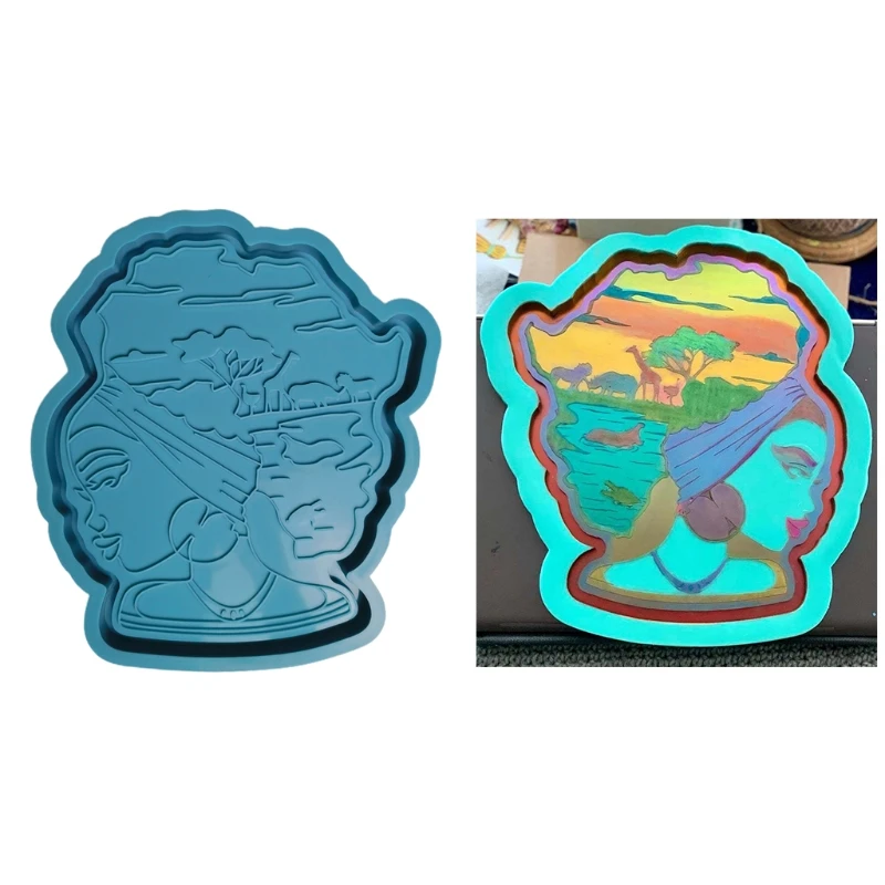 

Afro Female Rolling Tray Epoxy Resin Mold African Goddess Fruit Plate with Edges Silicone Mould DIY Crafts Jewelry Casting Tools