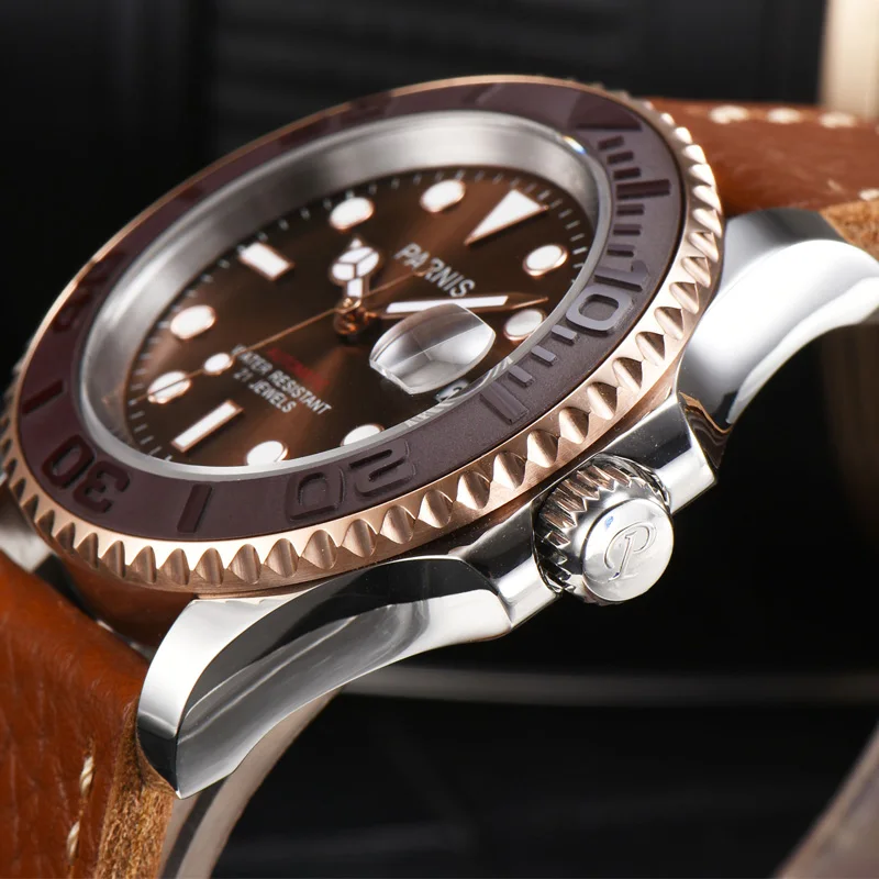 Мужские механические Автоматические часы Parnis 40 мм мужские Miyota 8215 с коричневым