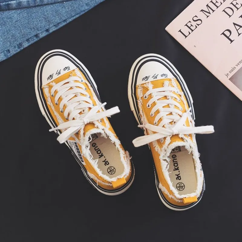 Студенческие модные парусиновые туфли смешанных цветов на весну и лето женские