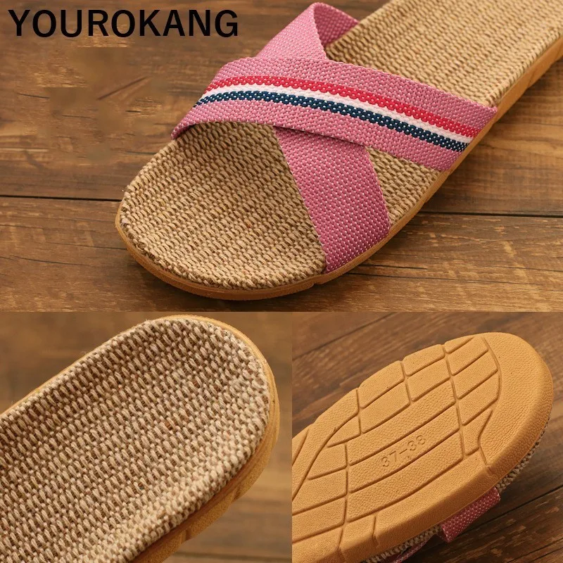 Женские льняные тапочки домашние шлепанцы легкая обувь для пар Нескользящие
