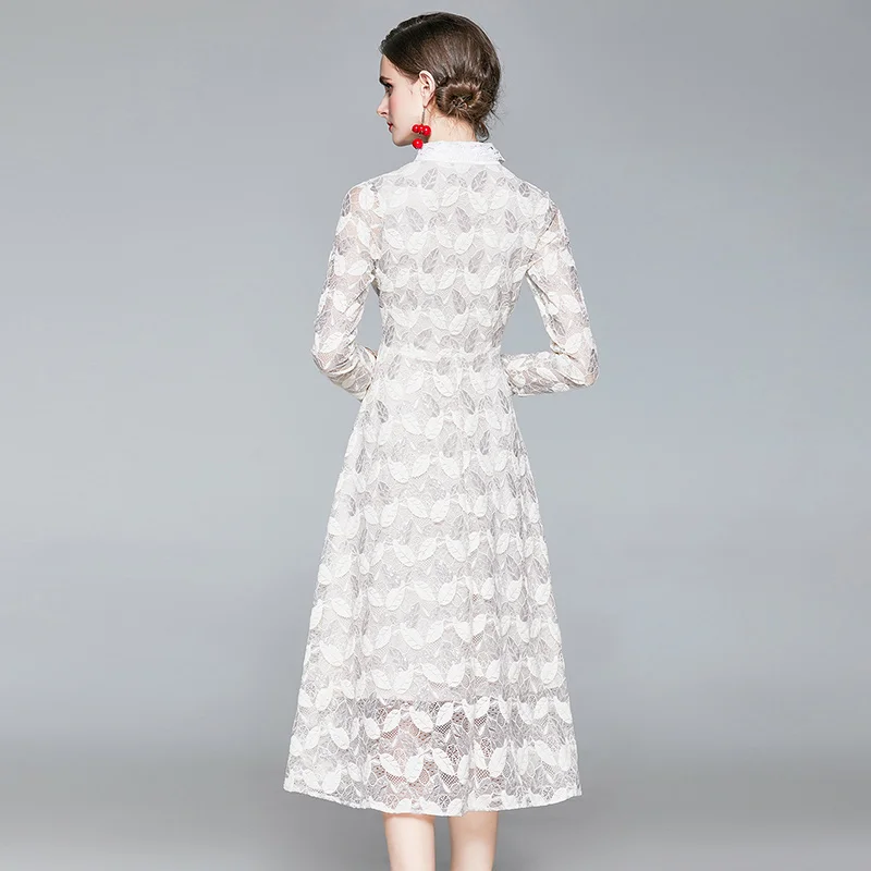 

Autumn New Women Elegant Slim Long Sleeve Midi Dress Fashion Apricot Femme Sexy Office Lace Party Dresses Vestidos