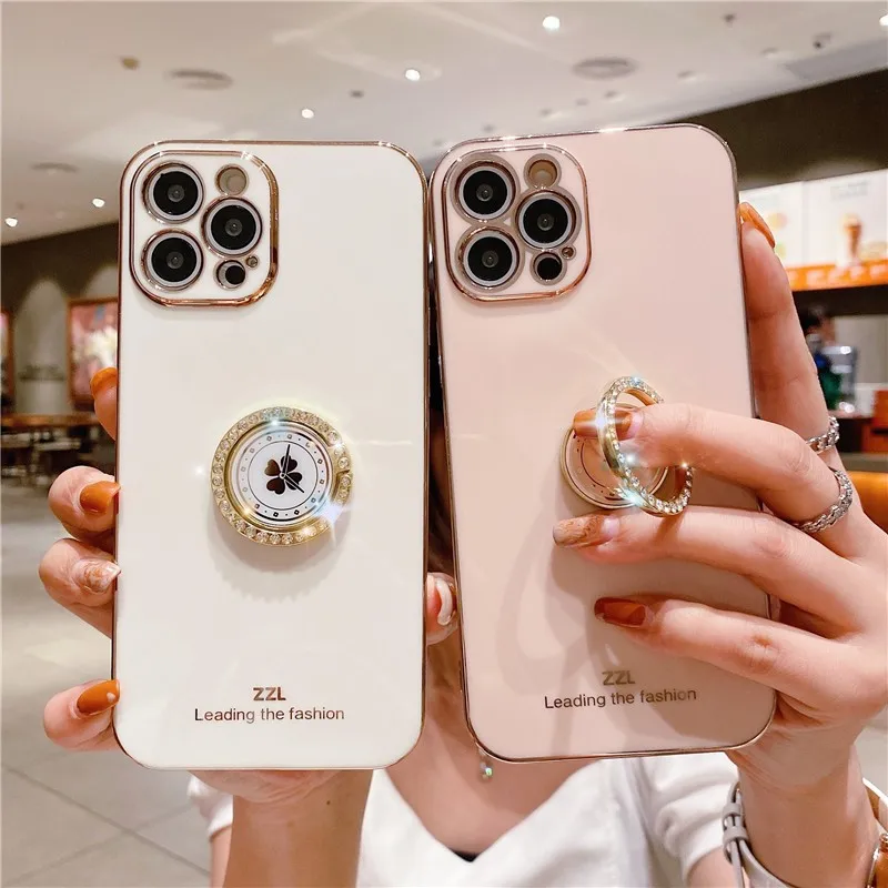 

Fashion Cat Head Makeup Mirror Leaf Ring Buckle Soft Case For Iphone 14 11 12 13 Pro Max 7 8 Plus Xr X Xs Se Iphone Cover Fundas