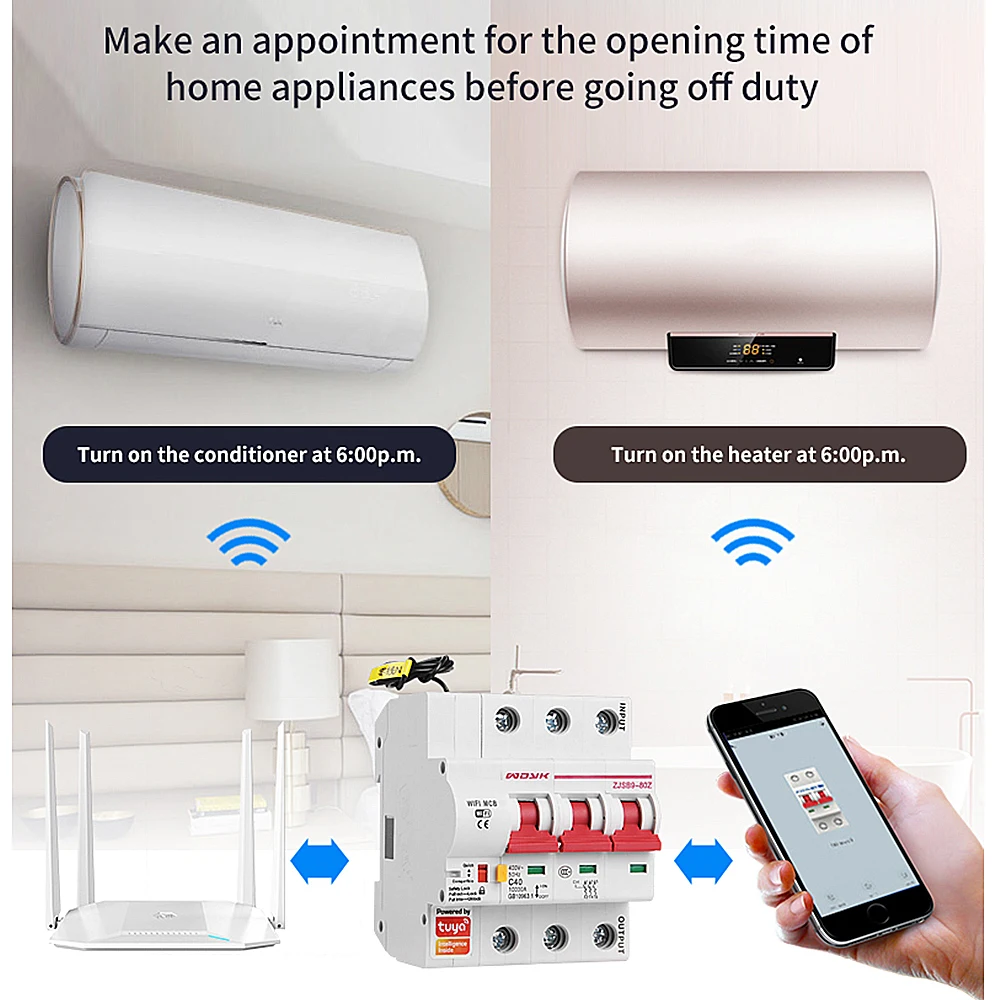 tuya 3P WiFi Circuit Breaker smart switch remote control overload short circuit protection with Alexa google for Smart Home |