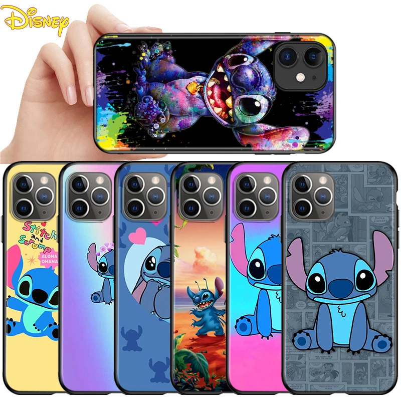 

For Apple iPhone 12 11 Pro Max mini Case Animation Stitch Disney For iPhone Max XR X 8 7 6 Plus 5S SE Black Phone Case