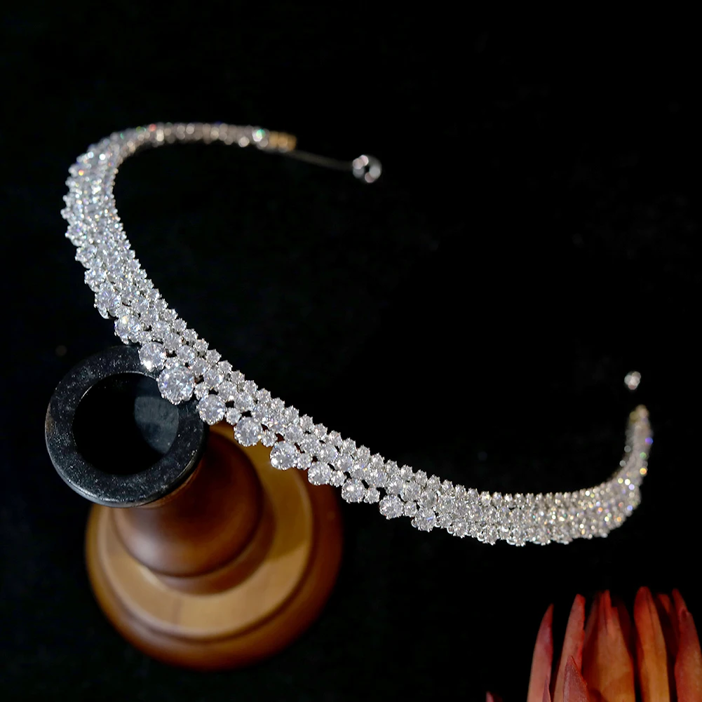 Женская длинная тиара с фианитами повязка на голову кристаллами