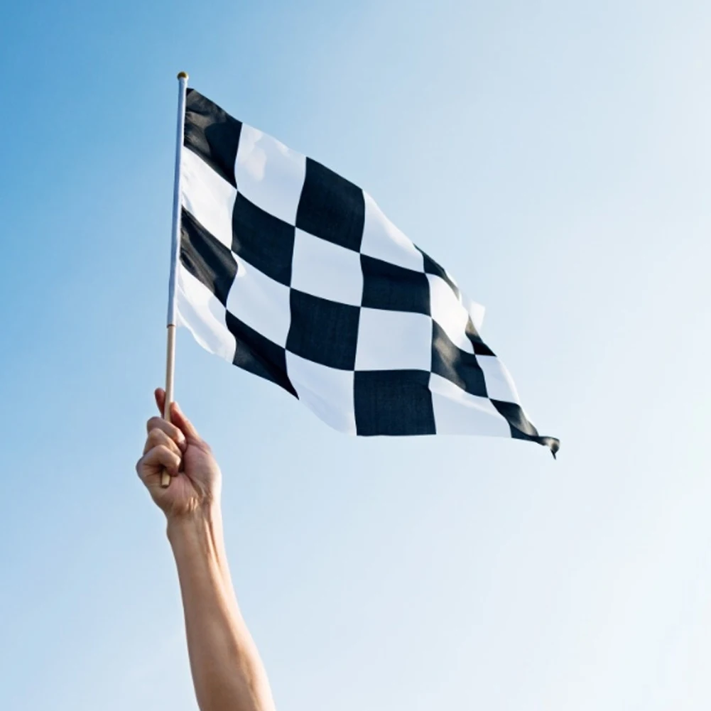

10pcs Racing Checkered Flag Black and White Pennant Banner with Plastic Sticks Decorations for Car Racing Sports Event Party