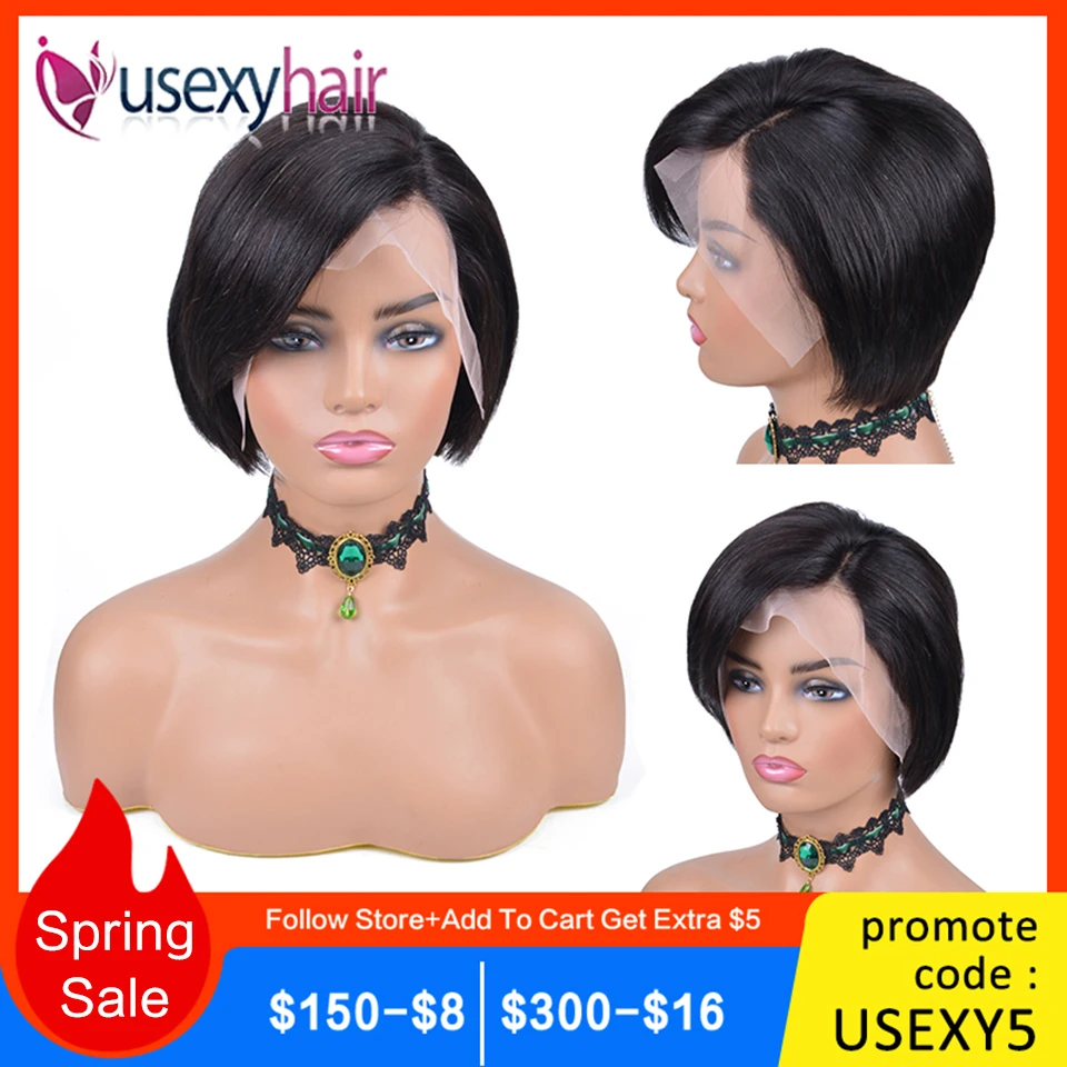 Короткий парик из натуральных волос коротких волнистых фронтального кружева 13x4