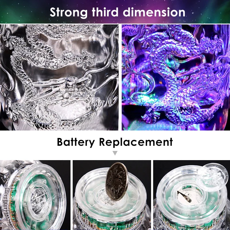3D украшен китайским драконом светодиодный кружки воды чувствительный вспышка