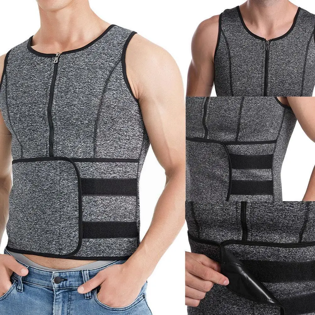 

Men Vinylon Sauna Zipper Waist Trainer Corset Vest Faja Shapewear Trimmer Slimming Top Body Belt Compression Shaper I6v4