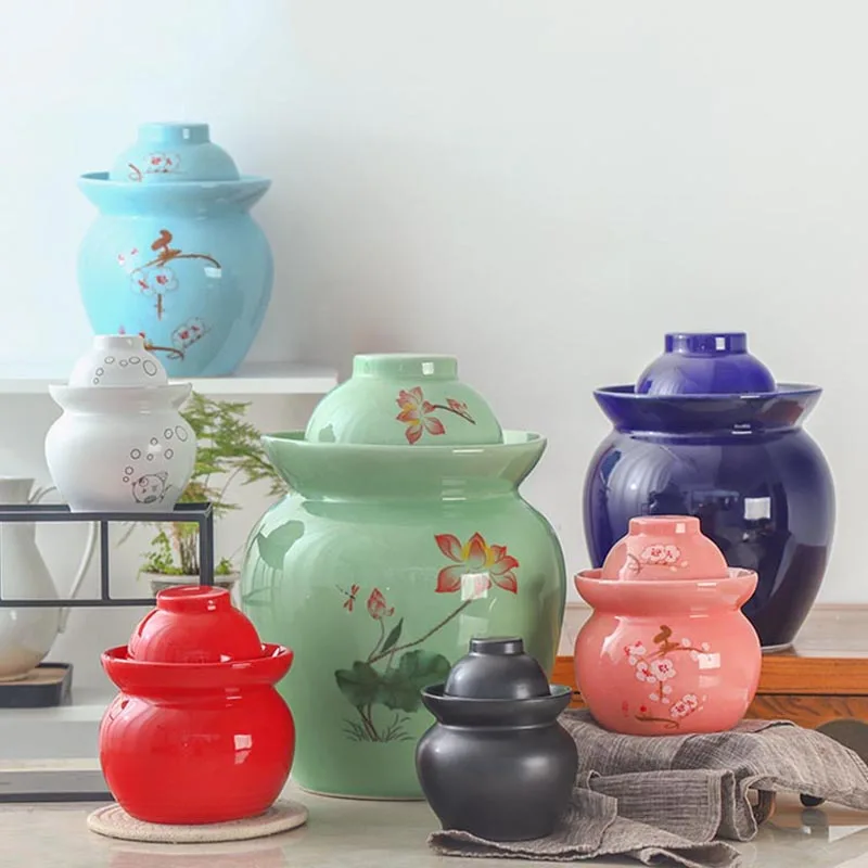 Керамическая банка Цзиндэчжэнь кимчи для маринования лотоса с ручной росписью