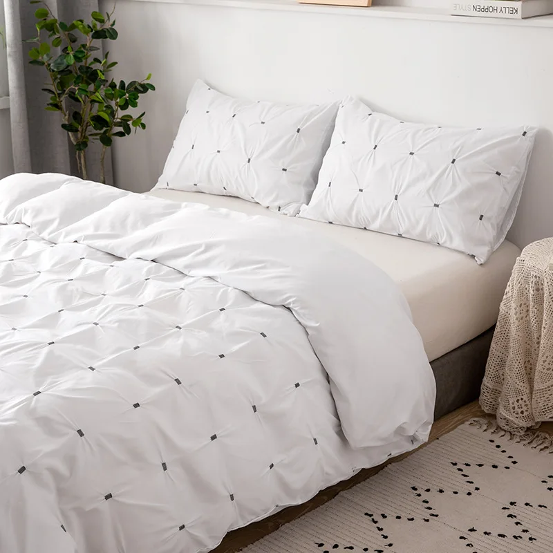 2/3Pcs Simple Style Solid Bedding Sets Square Pinch Pleat Handmade Flower Duvet Cover Set Single/Twin/Queen/King Size | Дом и сад
