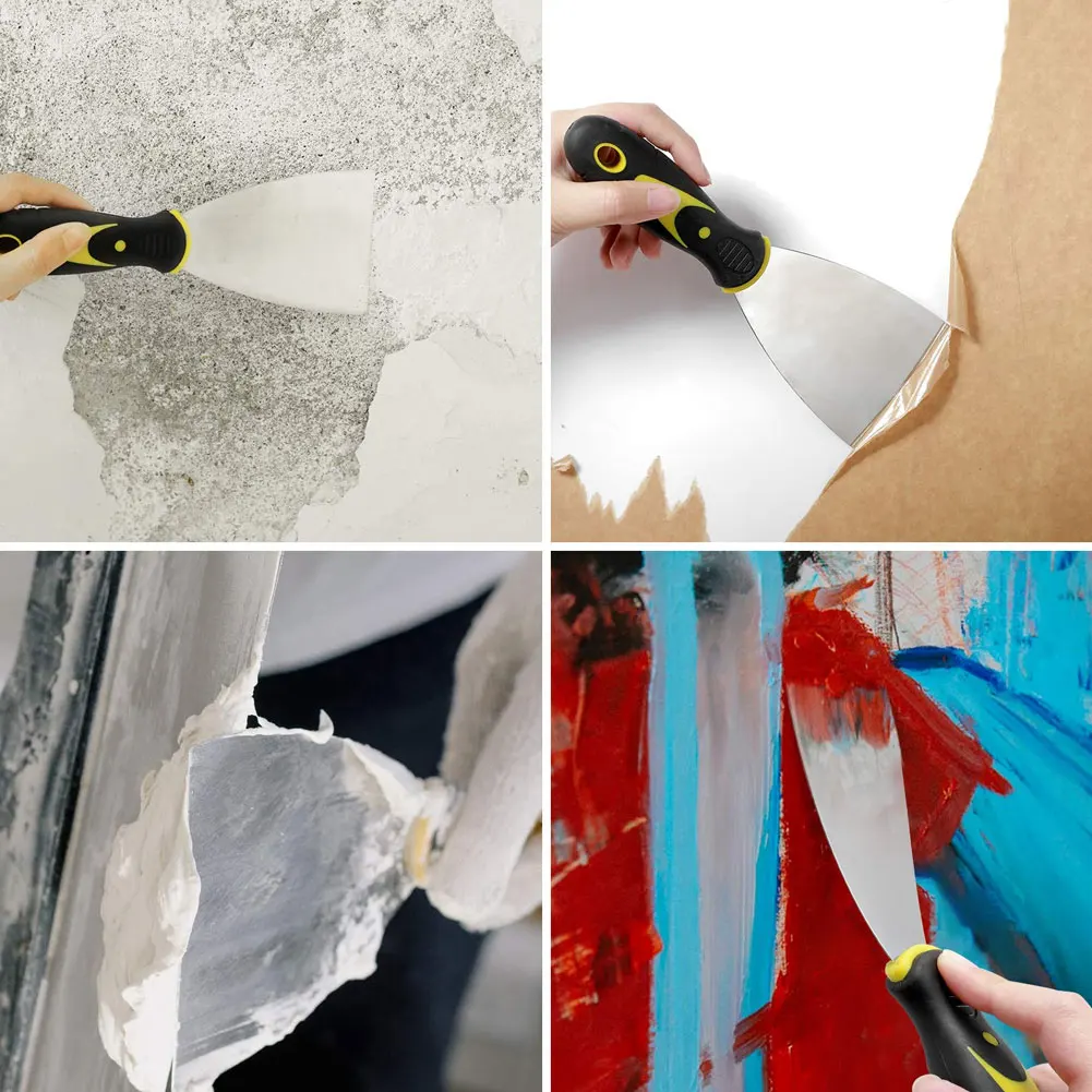 4PCS Wallpaper Scraper Metal Steel Paint Scraper With Anti-Slip Handle Plastering Tools Putty Knife Set With Bag Scraper Blade