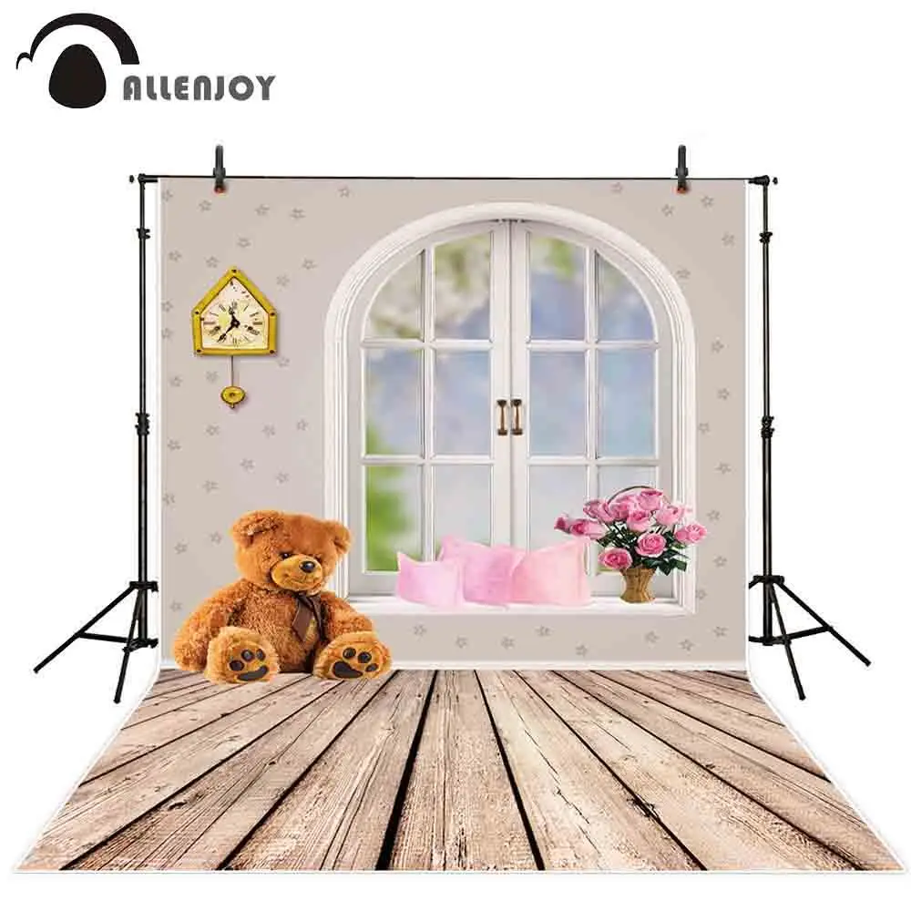 Фотофон allenjoy задник с игрушкой медведь детская принцесса окно деревянный пол