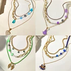 Y2K ожерелье ярких цветов с асимметричным жемчугом и бусинами для женщин сердце Зло глаз животное богемное искусственное ювелирное изделие оптом