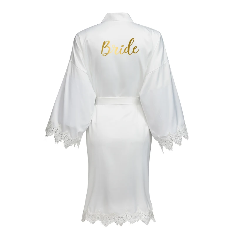 Matt Satin Lace Robe with Trim Gown Bridal Robe Wedding Bride Robes Bridesmaid Kimono Robe Bride Team Bridal Robes
