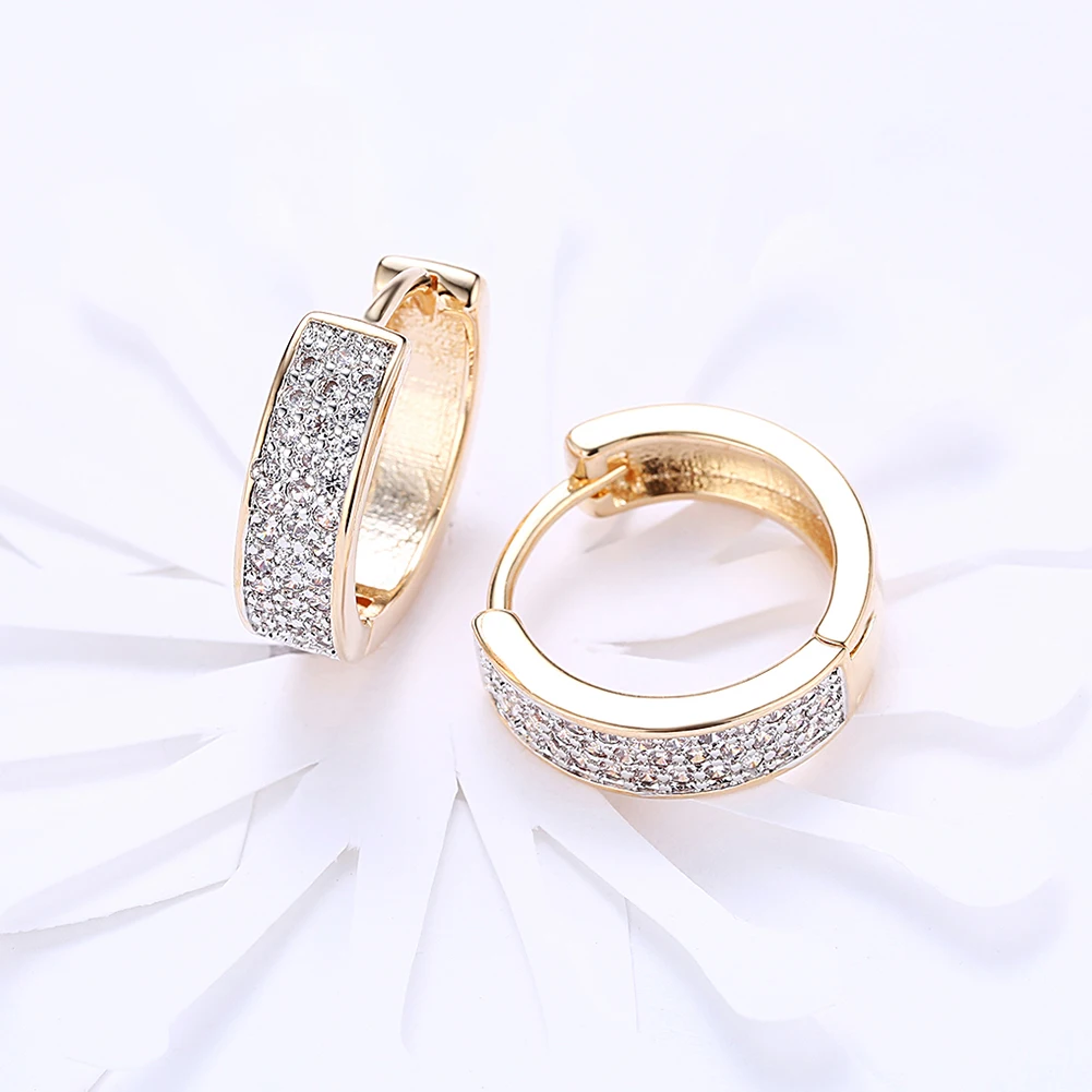 

ZEMIOR Single Row Round Hoop Earrings Women Full White Cubic Zirconia Earring Wedding Female Champagne Gold Fashion Jewelry