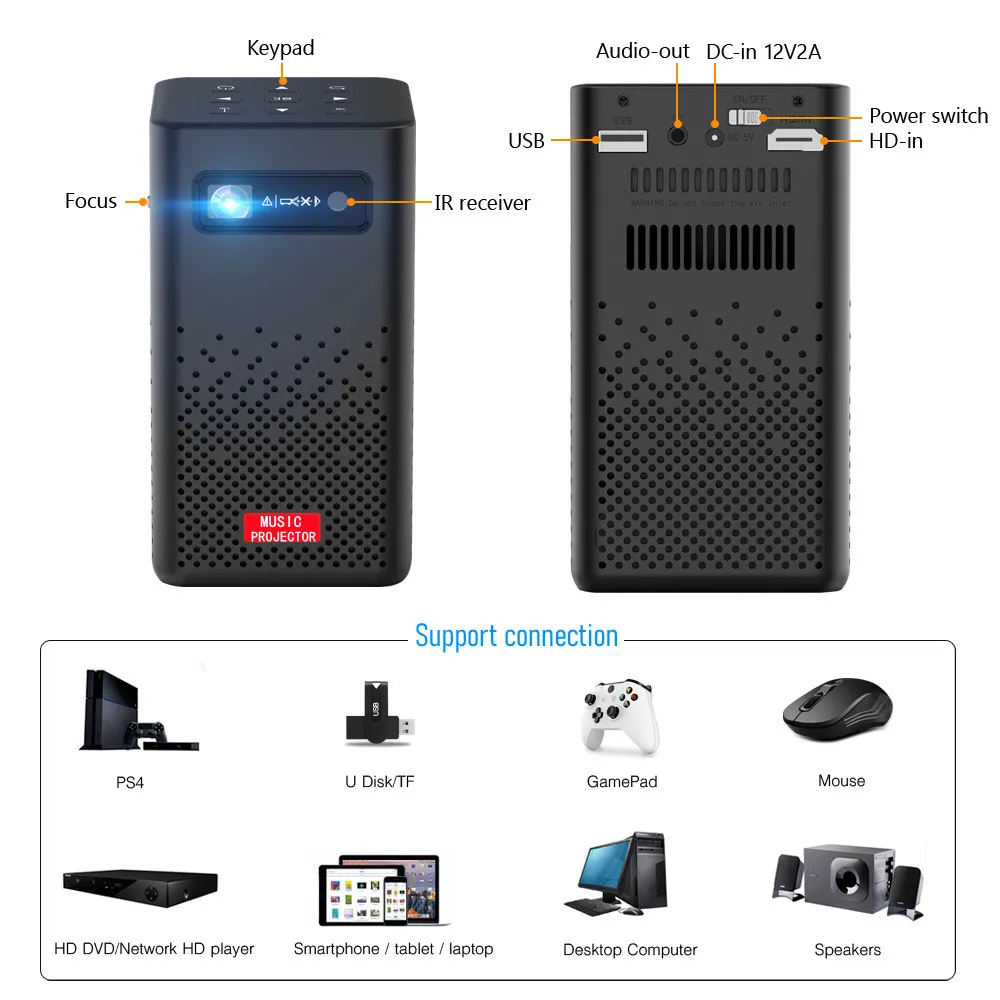 

DLP HD Home 1080P Portable Wireless WiFi Android Apple Phone Tablet PC Projector 4K Cinema HD Smart 3D Projector