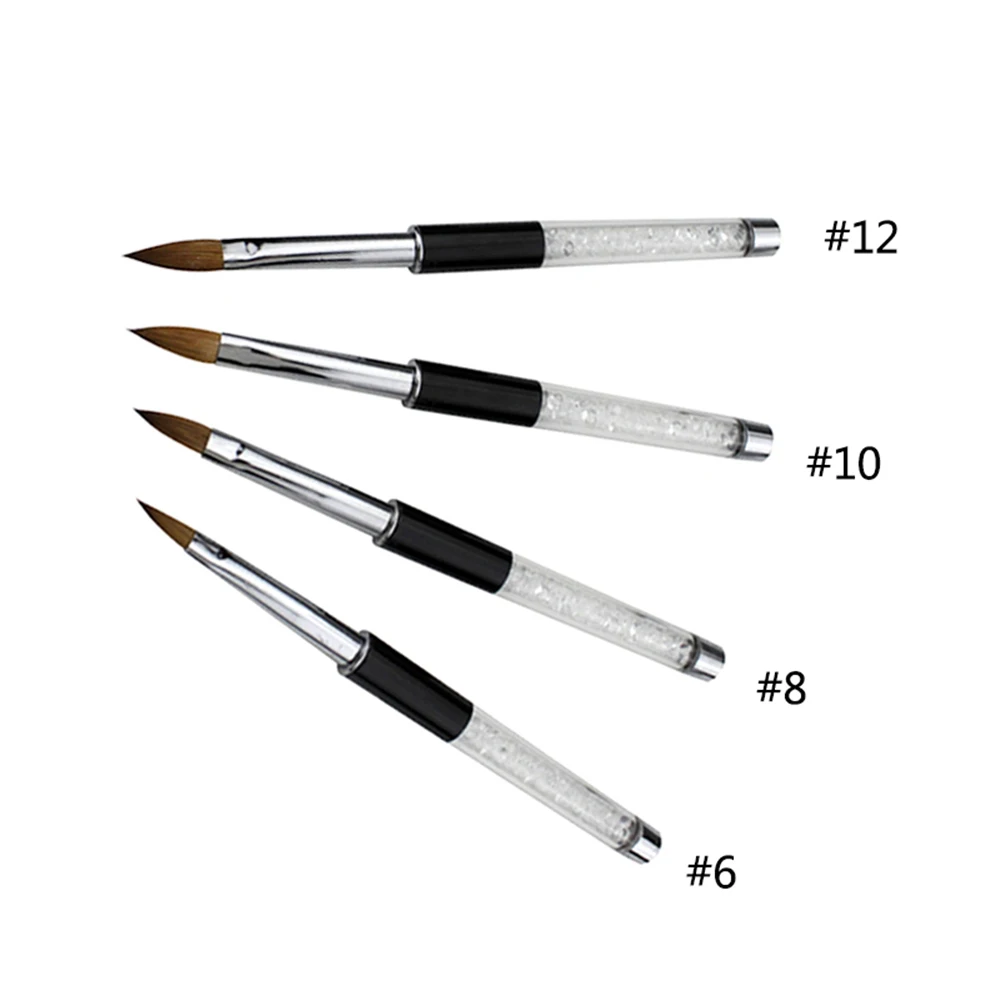 High Quality Kolinsky Sable Acrylic Nail Brush Size 6 8 10 12 Crystal Rhinestone Handle Salon Manicure Tools For Nail Art