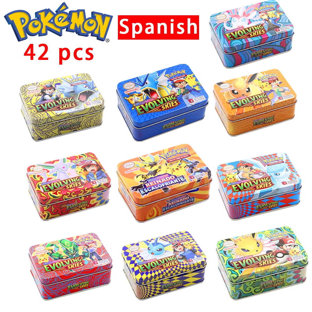 Аниме 42 шт. испанские Карты Покемон железная металлическая коробка TAKARA TOMY