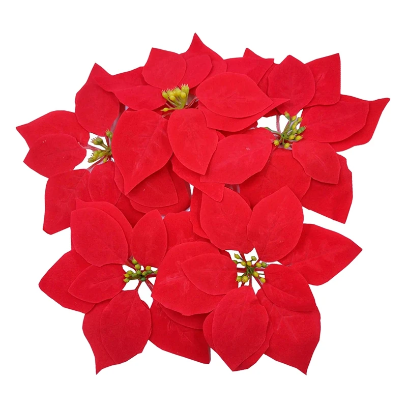 Искусственные Рождественские цветы красный бархат пуансетция цветочные