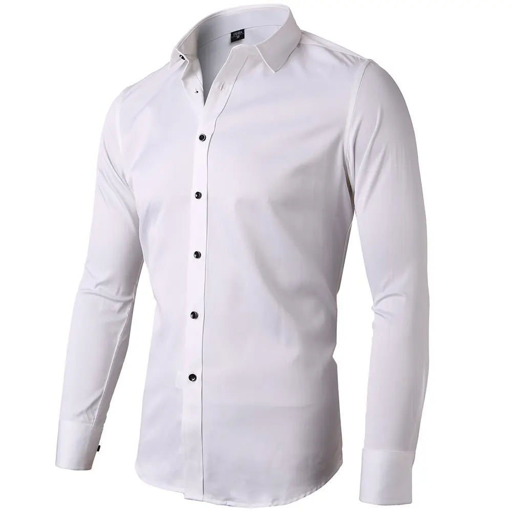 

2020 Autumn Man Long Sleeve Formal Shirt Business Style Simple Solid Color Regular Fit Basic Formal Clothing