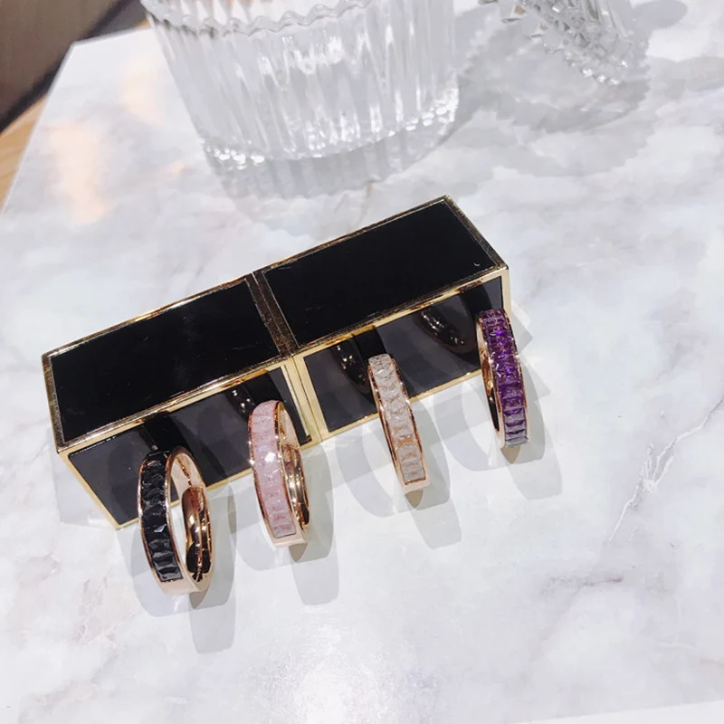 Stackable Row Drill кольцо на палец с цирконием Розовый кристаллический камень из