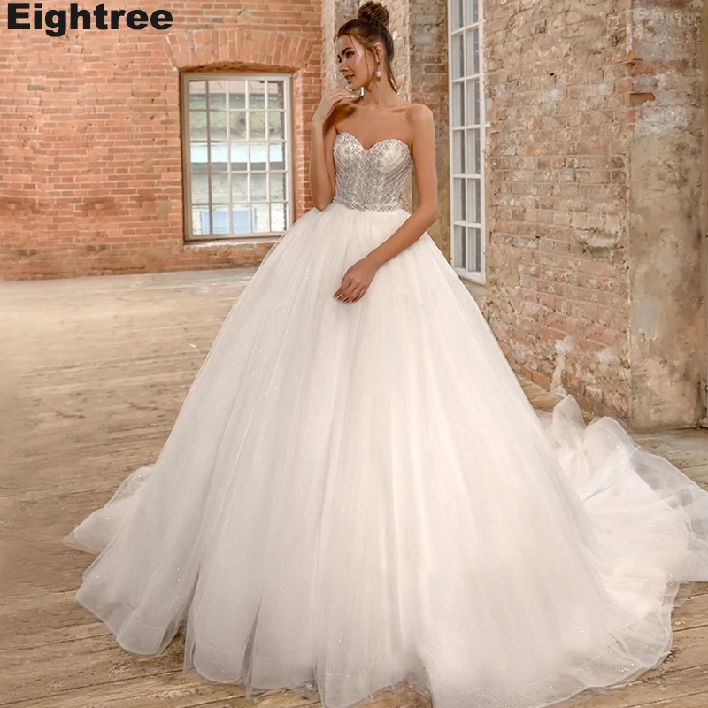 

Eightree Elegant Sweetheart Ball Gown Beading Wedding Dresses Sleeveless Backless Bride Dress Chapel Train Bridal Gown Plus Size