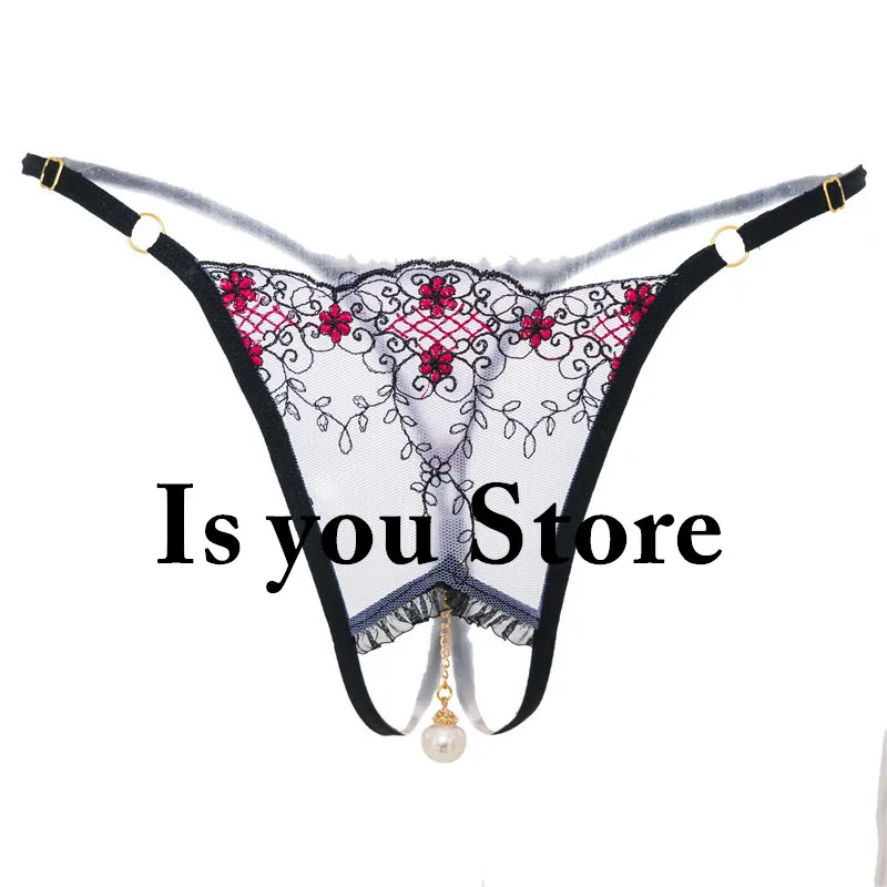 Трусики-стринги женские кружевные с вышивкой регулируемые | Тематическая одежда