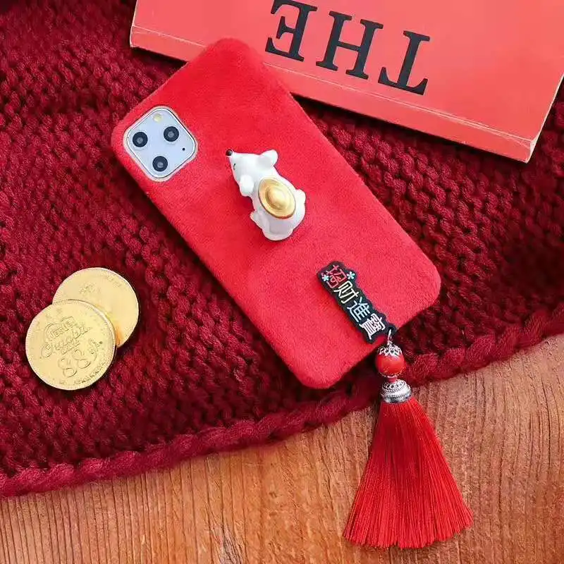Red Tassels Warm Cloth iphone cases for 11 pro 7 6 6s 8 plus Cute Rat Bracket soft case X XR XS MAX Shell |