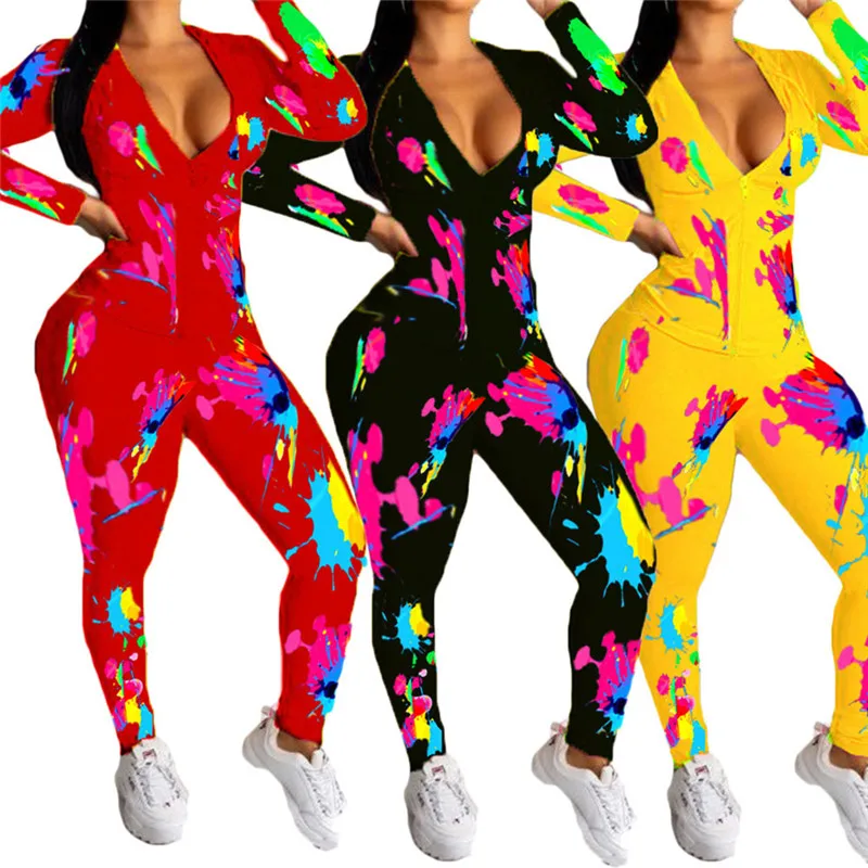 

2pc Women Suits New Fashion Tie-dye Print Slim Casual Tracksuits Autumn Spring Long Sleeve Hooded Zipper Coat + Long Pants Set