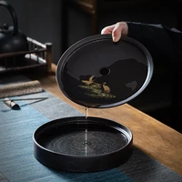 ceramic tea tray small double layer water storage type dry pour tea tray japanese household round tea table saucer chinese