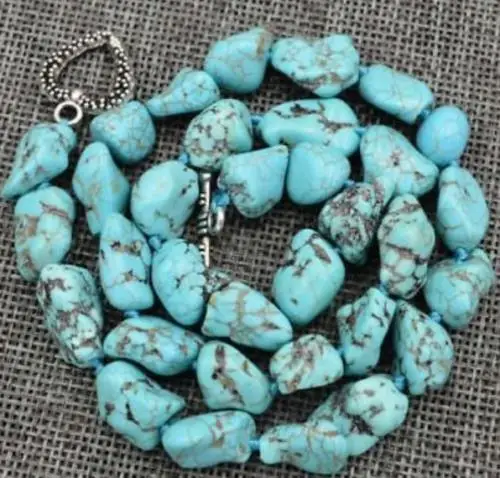 

Fashion 10-12mm Green stone Chunk Necklace Tibetan Silver 18"
