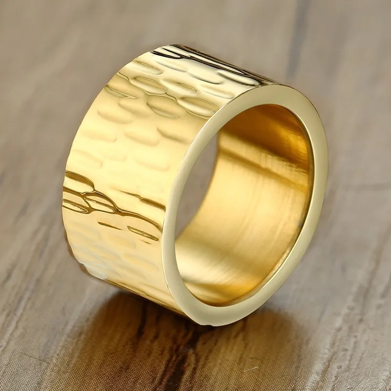 Vnox 12 мм широкий золотой тон панк молоток текстура нержавеющая сталь мужское