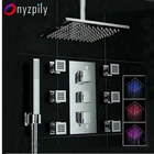 Onyzpilly квадратный светодиодный смеситель для душа, настенный смеситель для душа + насадка для душа + массажный распылитель для душа