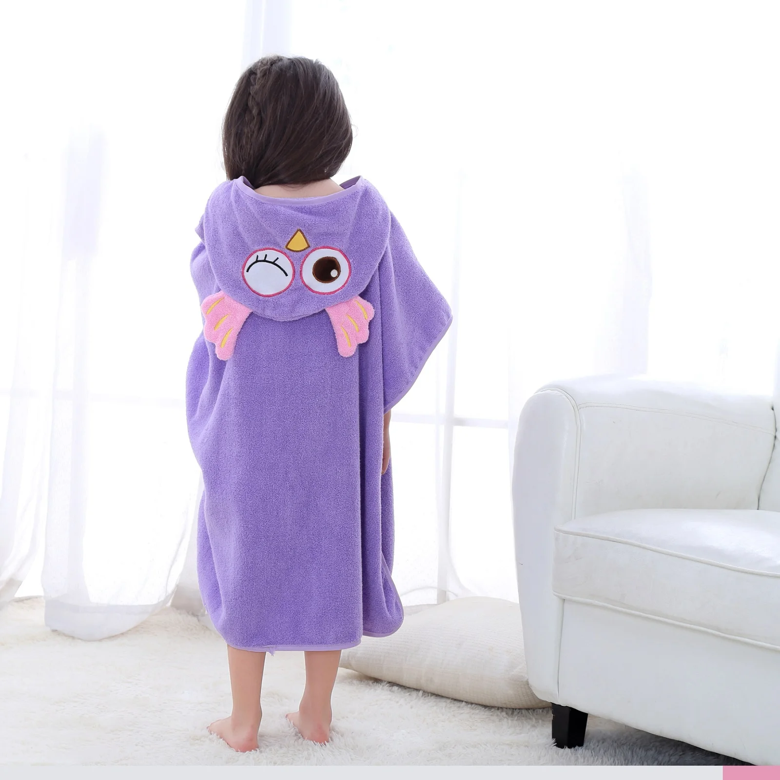 Полотенце-пончо совенок из мягкой хлопковой махры. фиолетовое 70х140 см BABY FOX BF-TWL-14