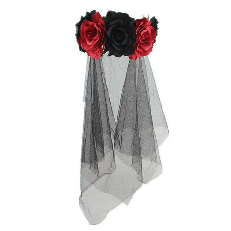 Fashion Ladies Girls Day of the Dead Red Rose Headband Headdress Flowers Halloween Hat |