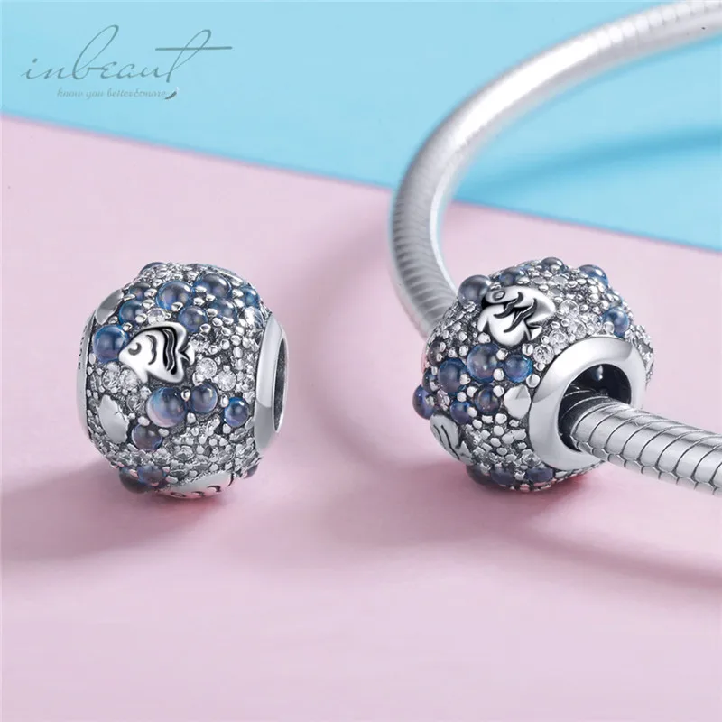 S925 серебро fit Pandora браслет милый морской бусины в виде рыбок 925 Синий Циркон подводная лодка коралловые Подвески для DIY ювелирные изделия подарок