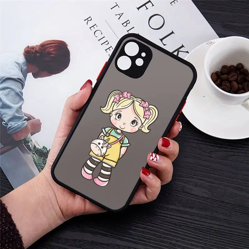 

Phone Case For iPhone 12 11 Mini Pro XR XS Max 7 8 Plus X Cartoon cute girl Matte transparent cover