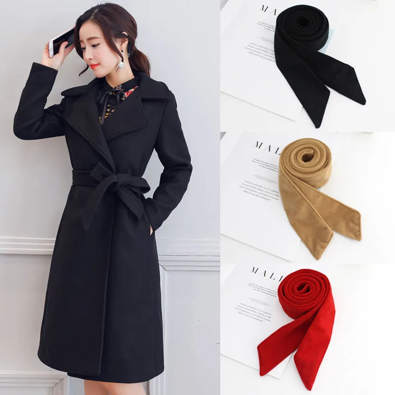 

2021 Autumn/winter belt with round buckle ladies double-fabric coat decoration wide bow windcoat waist straps Black khaki