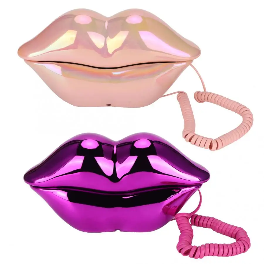 WX-3016 Mouth's Lips Shape Telephone Home Office Desktop Telephone Landline Colorful Pink/Electroplated Purple(optional