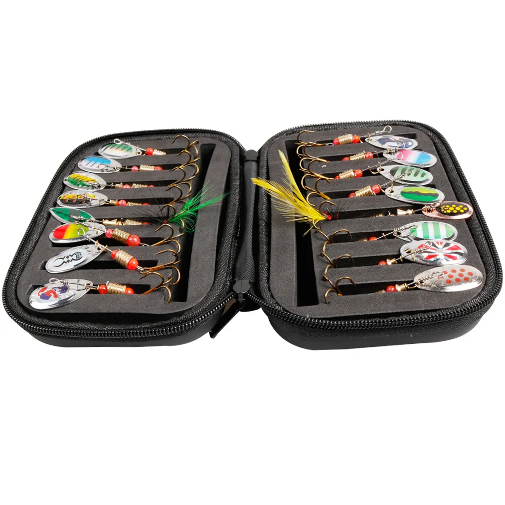 ONLIVING Fishing Lures For Bass 16pcs Spinner Lures With Portable Carry Bag Bass Lures Trout Lures Hard Metal Spinner Baits Kit