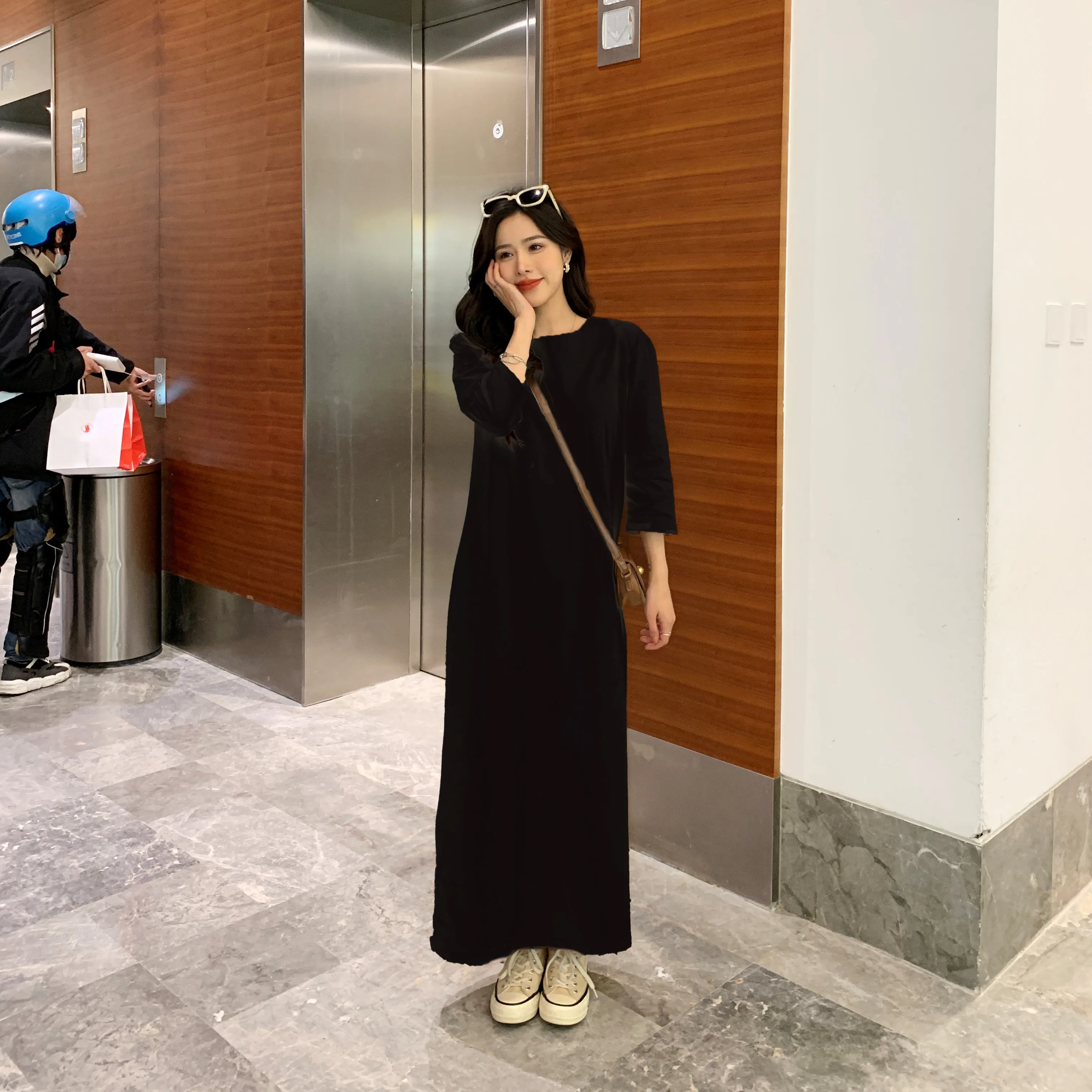 

Женское свободное платье NYFS, длинное Хлопковое платье в Корейском стиле с разрезом, лето 2022